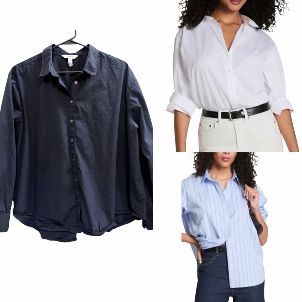 SPANX Oversized Poplin Button Up Shirt Black Size XL